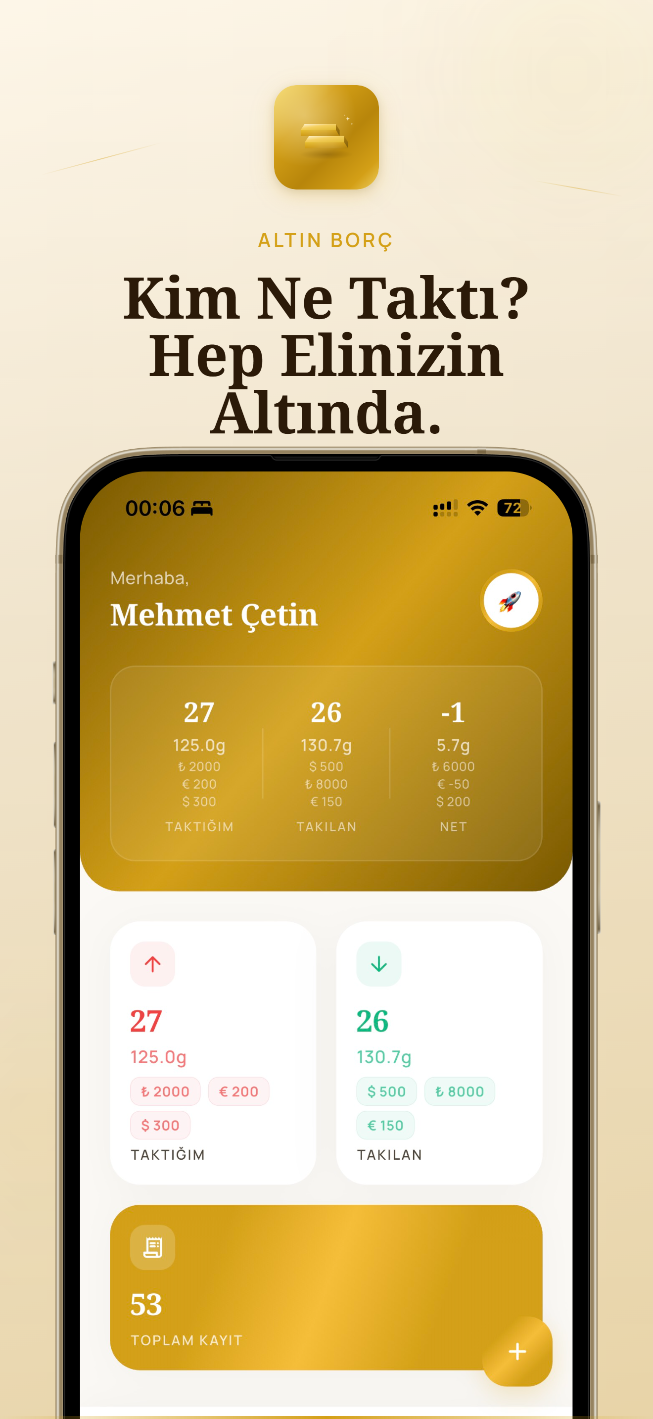 Altın Borç ana ekran